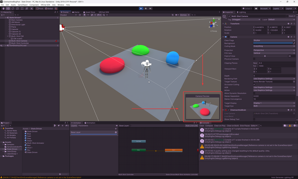 Camera preview shows the Multi-Shot camera displaying the perspective of the CM vcam1 Camera preview shows the Multi-Shot camera displaying the perspective of the CM vcam1