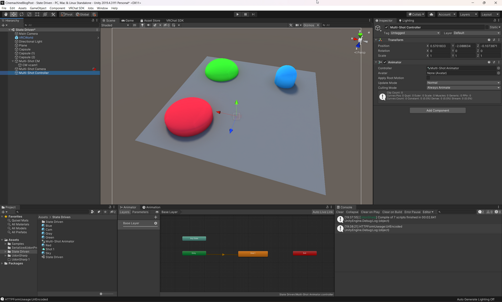 Our newly created Multi-Shot Animator with a single Shot 1 state in the scene Our newly created Multi-Shot Animator with a single Shot 1 state in the scene